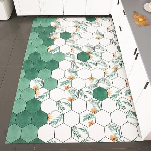 Kitchen Floor Mat Full Non-Slip Floor Mat Leather Household Kitchen Carpet Waterproof Oil-Proof Cleaning-Free PVC Kitchen Pad