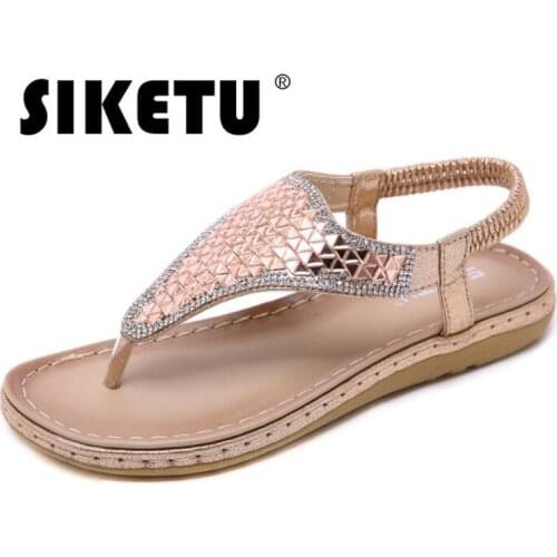 Summer woman sandals PU Sequined Cloth Slip On Flat Toe Bling Comfy Soft Ladies Sandals sandal for women shoes size 36-44