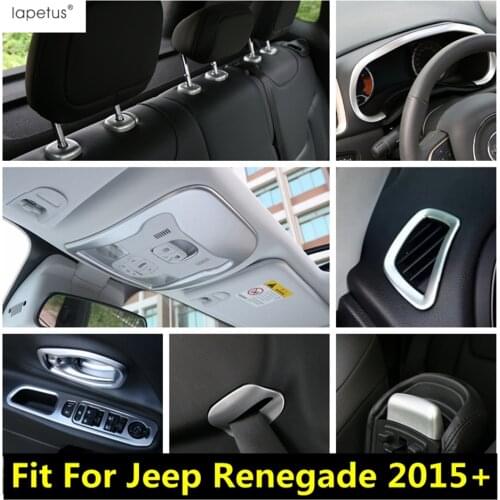 Lapetus Accessories For Jeep Renegade 2015 - 2020 Seat Head Pillow Headrest Adjust Button Molding Column Base Cover Trim 15 Pcs
