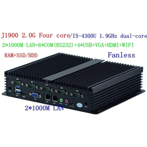 Low power Fanless Mini PC i5 4300U J1900 Industrial Computer 24 Hours Working 6 COM HDMI VGA Dual Display 300M Wifi mini pc