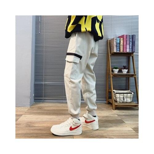 Fashion Beam foot pant spring New men black and light grey loose cargo pant mens Hong Kong style Pencil pants Brand Sweatpants