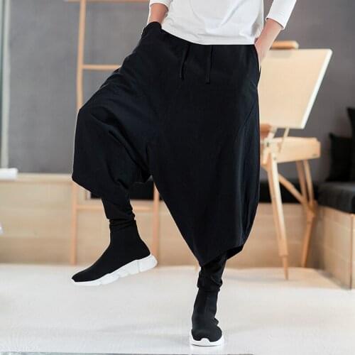 Men Thick Harem Pants 2019 Mens Cotton Balck Pants Male Casual
