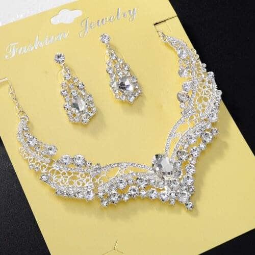 Wedding Jewelry Imitation Pearls Bridal Jewelry Sets for Bride Tassel Silver Plated Choker Bib Prom Necklace Earrings Set