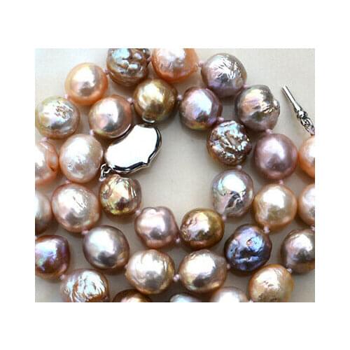Natural 10-11mm & 11-12mm Pink purple Reborn Baroque Edison Pearl Knot Necklace 17"