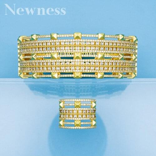 Newness Cubic Zirconia Wedding Bangle Ring Set Jewelry Sets Women Bridal Engagement Wedding Dubai Bridal Jewelry Set