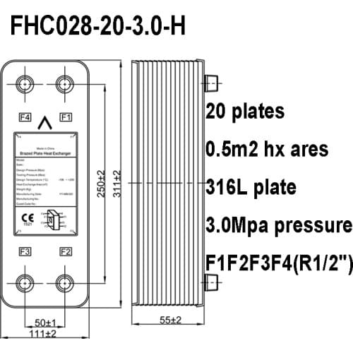 20 plates Brazed Plate Heat Exchanger 316L Stainless Steel 3Mpa Pressure for Motor Oil Cooling