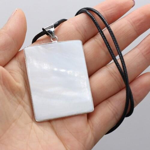 Natural White Shell Pendant Rectangle Shape Shell Craft Necklace Charms Jewelry Leather Rope Trendy Necklaces Gift Party