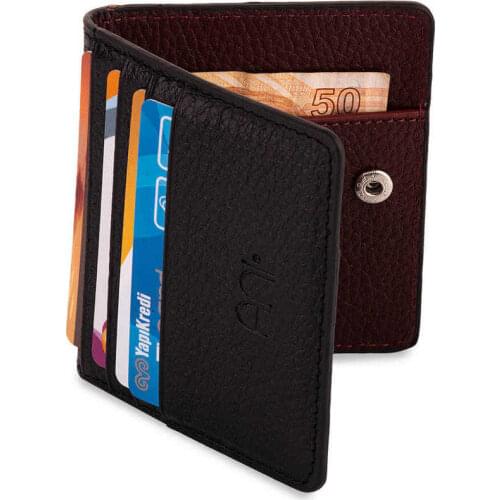 Practical Design Genuine Leather Slim Card Holder Wallet Black-Burgundy