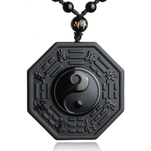 Drop Shipping Black Obsidian Yin Yang Necklace Pendant Chinese BAGUA Mens Jewelry Womens Jewelry