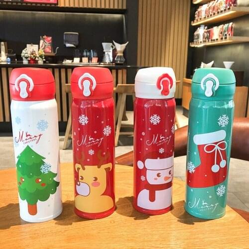500ml Christmas Thermos Small Fresh Stainless Steel Vacuum Water Bottle with Lid Lovely Christmas Straight Art Student Water Cup