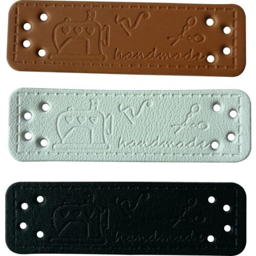 48Pcs/Lot Sewing Machine Handmade Leather Labels For Clothing Scissors Logo Hand Made Gift Leather Label For Hat Handcraft