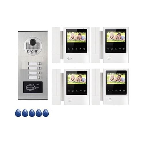 XINSILU Home Security Intercom System Doorphone For 4-apartments in 1 Floor 4.3"Video Door Phone Monitors ID card Unlock