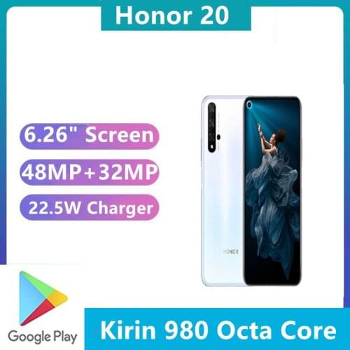 DHL Fast Delivery Honor 20 4G LTE Cell Phone 6.26" Full Screen 2340x1080 Kirin 980 48.0MP Dual Sim Fingerprint Quick Charger