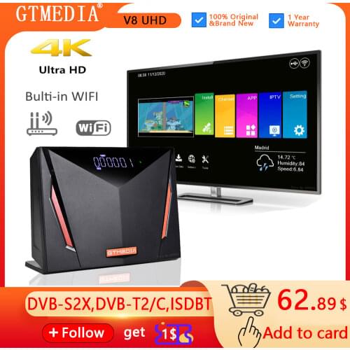 GTmedia V8 UHD Satellite TV Receiver DVB-S2 DVB-T2 Cable Combo H.265 4K Ultra HD Built in WIFI CA Card slot ,pk V8 NOVA V8X CCAM