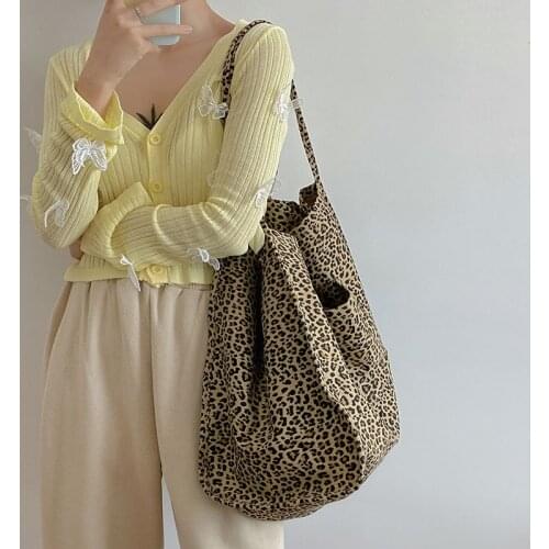 2021 Shoulder Bags Women Leopard Chic Large Capacity Ins Canvas Multi-functions Ins Shopping Bag Shoulder Tote Retro Vintage