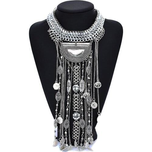 Boho Statement Turquoise Necklace Dancer Necklace Tribal Harness Pendant Necklace Ethnic Tassel Necklace for Women Girl Men Boy