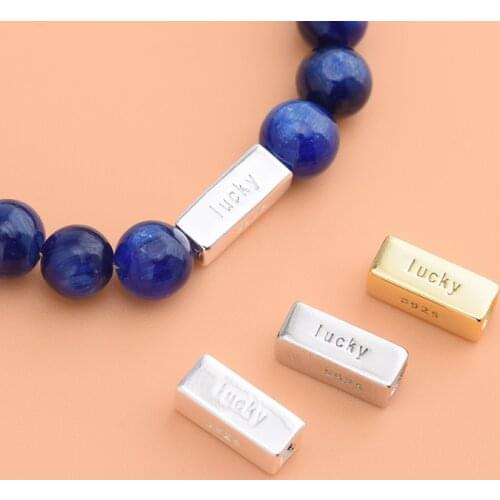 925 Sterling Silver Jewelry Accessories Rectangular LUCKY Letter Beads Handmade DIY Bracelet Necklace Accessories