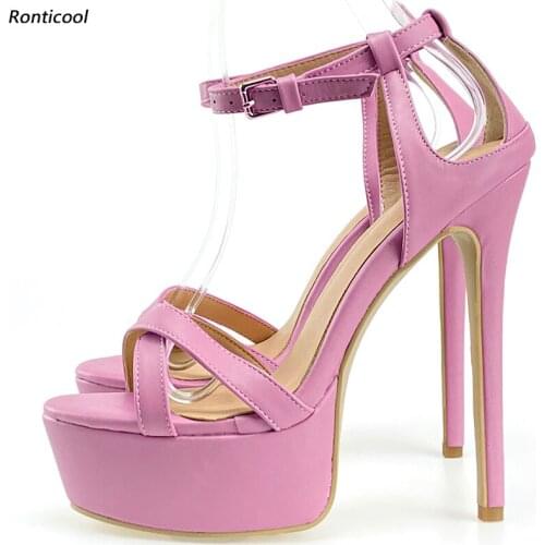 Ronticool New Women Summer Platform Sandals Ankle Strap Sexy Stiletto Heels Peep Toe Gorgeous Nude Pink Club Shoes US Size 5-20