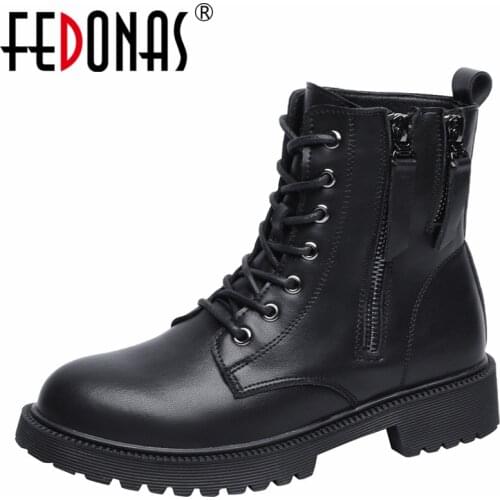 FEDONAS Autumn Winter Women Ankle Boots Genuine Leather Fashion Popular New Side Zipper Low Heels Working Casual Shoes Woman
