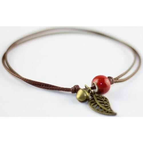 Hollow Leaves Charm Ankle Strap Weave Rope Bracelets Women Ceramic Beads Foot Jewelry Barefoot Sandals Bohemia Accessories Gifts