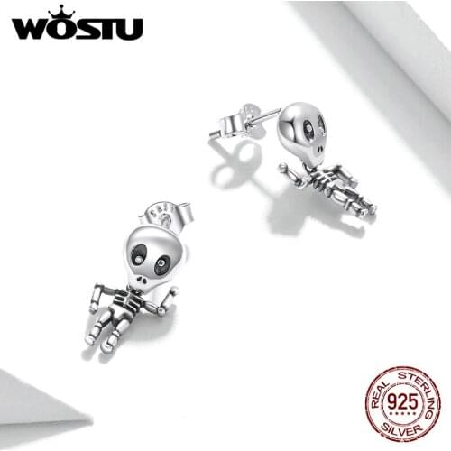 Wostu Skull Shape Earrings 925 Sterling Silver Skull Stud Earrings CZ for Women Girls Gift Statement Jewelry BKE1110