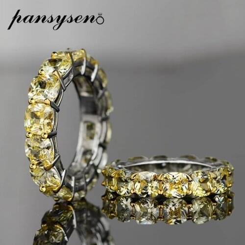 PANSYSEN Solid Silver 925 Jewelry 5MM High Carbon Gemstone Citrine Rings for Women Cocktatil Party Wedding Finger Ring Wholesale