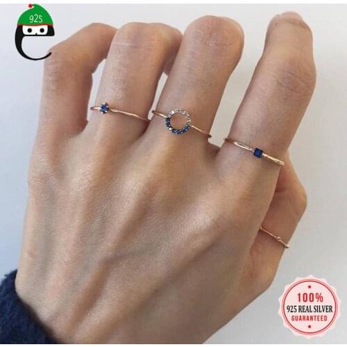 ElfoPlataSi 925 Sterling Silver Gold Personality Blue Zircon Open Size Ring For Fashion Women Sterling Silver Jewelry Gift DA966