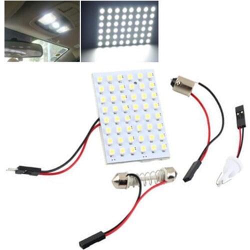12V Car Interior Reading White Light Panel 48 SMD Super Bright LED T10 BA9S Dome Festoon Bulb Adapter