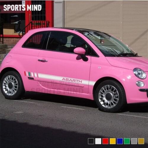 2 Sides Vinyl Car Styling For FIAT 500 Abarth Side Stripes Skirt Sticker Decals Wraps Body Car Sticker Decal