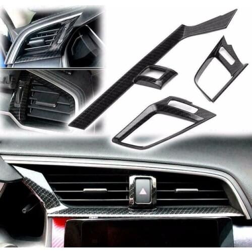 3x Carbon Fiber ABS Dashboard Center Side AC Air Vent Outlet Cover Trim For Honda Civic Gen 10th 2016-2020 G10 Interior Styling