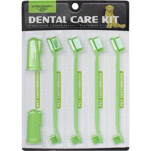 6PCS Puppy Dental Brush Professional Double-Head Cat Toothbrush Pet Finger Brush For Cat Plastic Pet Teeth Cleaning Supplies