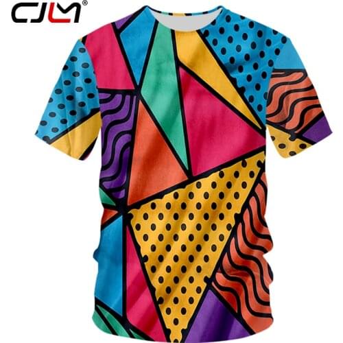 CJLM Men Tshirts 2018 New Arrivals Cool Print Triangle Blocks 3d T Shirt Casual Summer Tops Crewneck Short Sleeve Shirts Outfits