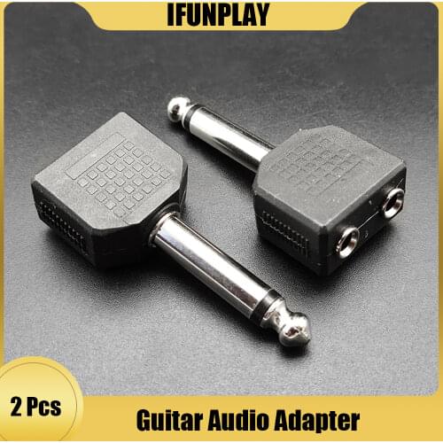 2pcs Guitar Amplifier Microphone 6.5 male To 3.5 Double Female Socket 6.35 Dual Channel Guitar Jack Connector