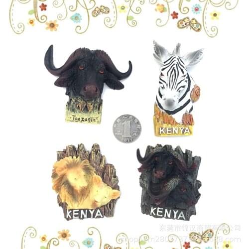 Kenya refrigerator magnets African animal resin decoration 3D magnetic stickers lion zebra bull fridge magnet decor