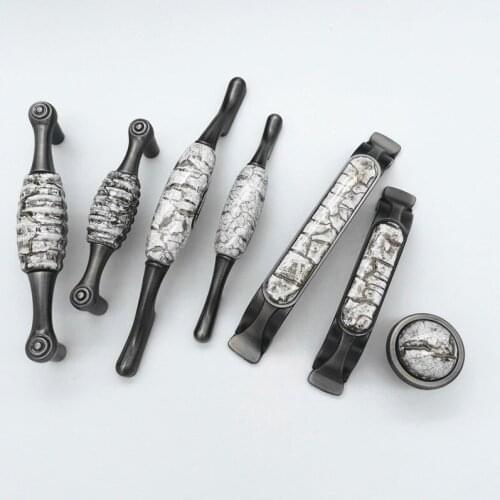 American Style Ceramic Handle Antique Wardrobe Cabinet Door Handles Drawer Pulls and Knobs European Black Furniture Hardware