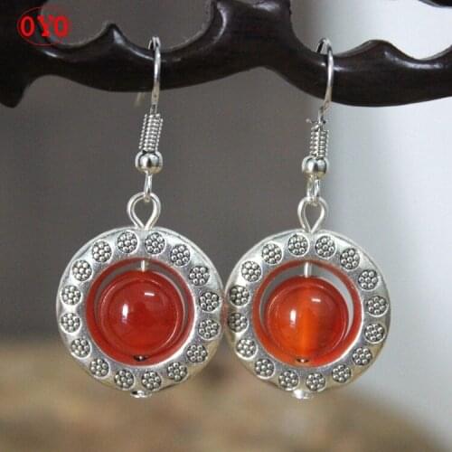 925 silver ethnic style round fashionable temperament personality retro fashion earrings