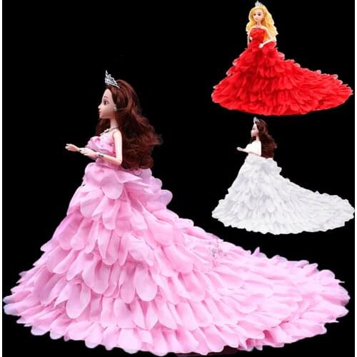 Petal Style Girl Dolls Toy Handmake Wedding Princess Party Dresses Gown Outfit Doll Cloth Accessories for Barbie Toys Girls Gift