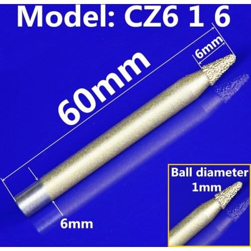 Model CZ6-1-6,1PCS,CNC Diamond stone engraving bit for marble,bluestone and sandstone,Taper ball nose bottom relief cone cutter