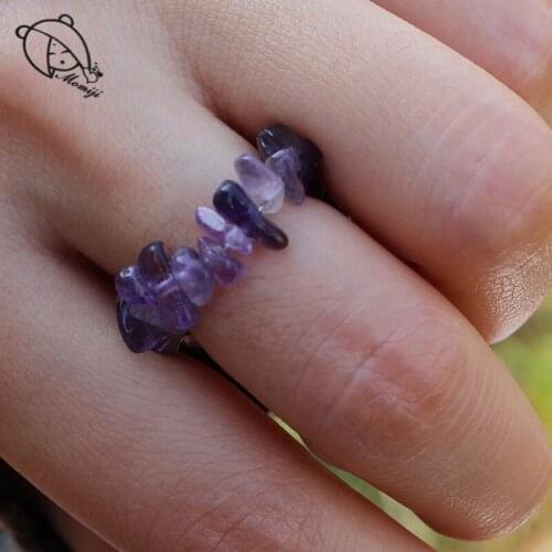 Momiji Natural Stone Energy Rings Women Boho Handmade Stretchy Fashion Jewelry Adjustable Crystal Agate Wedding Party Ring Gift