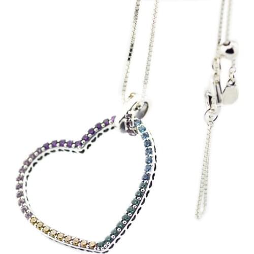 Multi-Colored Heart Necklace & Pendant 925 Sterling Silver Jewelry Necklace For Female Fashion Jewelry Elegant Necklac