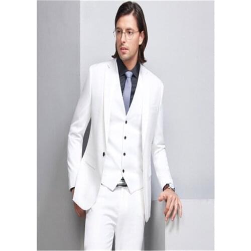 Custom Made Mens Suits White High Quality Slim Fit Formal Blazer 3 Pieces Wedding Suits For Men Jacket+Pant+Vest