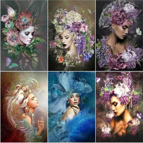 CHENISTORY Oil Painting By Numbers Abstract Flowers Woman Handpainted Kits Drawing Canvas Diy Portrait Home Decor Gift