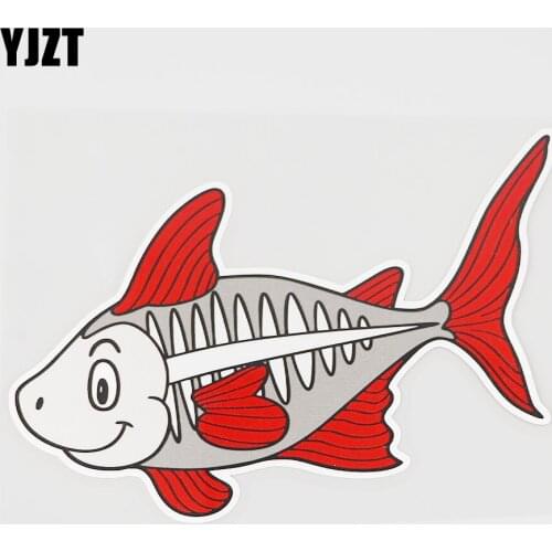 YJZT 15CMX11.6CM Lovely Fish Car Sticker Fish Skeleton Pvc Decal Bumper 6A-0276