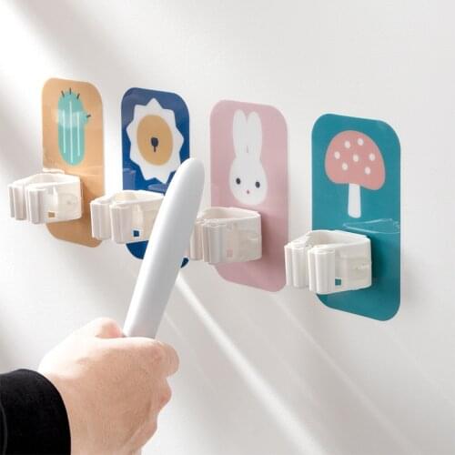 Wall Mounted Bathroom Mop Organizer Holder Storage Rack Mop Clip Brush Broom Hanger Bathroom Suction Hanging Pipe Hooks Home