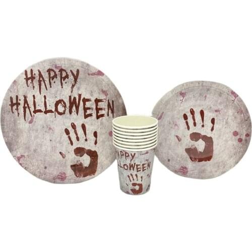 Happy Halloween Disposable Party Tableware Scary Bloodhound Plates Cups Napkins HALLOWEEN Party Decoration Supplies
