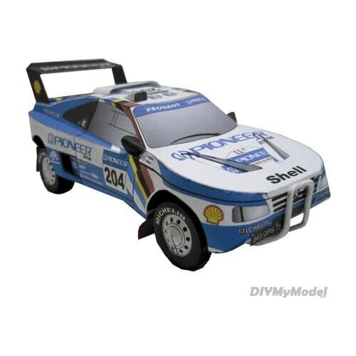 Peugeot 405 T16 1989 Blue 1:32 Dakar Rally Racing Car Origami Art 3D Paper Model Papercraft DIY Adult Handmade Craft Toys ZX-032