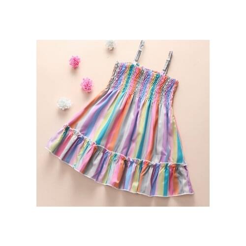 Infant Smocked Slip Dress, Baby Girls Sleeveless Color Block Striped Boat Neck Spaghetti Strap One-piece
