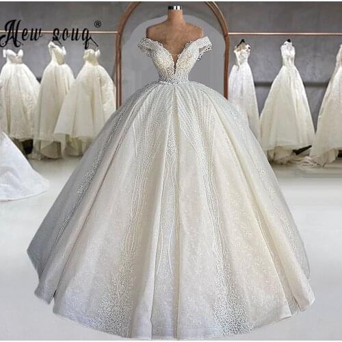 Dubai Luxury Off Shoulder Ball Gown Wedding Dress 2021 Sparkly Crystals Corset Bridal Dresses Custom Vestidos De Novia