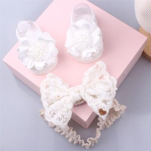 2 Pcs/Set Baby Headband Socks Set Lace Flower Newborn Headbands Hair Bands For Girls Princess Bows Turban Baby Hair Accessories
