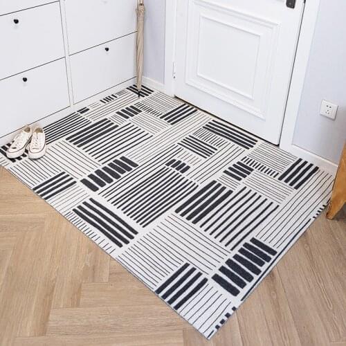 Black White Striped Durable Rubber Door Mat Heavy Duty Non-slip Rug Mats Outdoor Plaid Floral Design Rubber Carpet Front Door